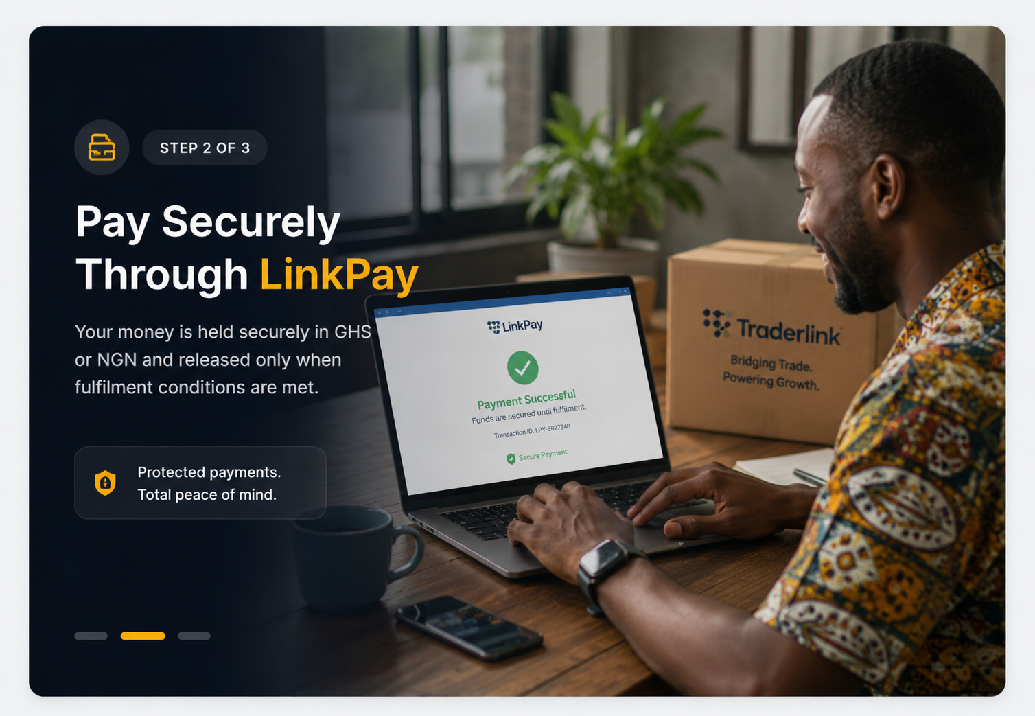 Buyer completing a protected LinkPay payment on a laptop